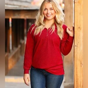 Sparkly Half-Zip Pullover - Red